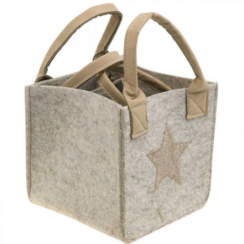 Floristik24 Decoratieve plantenbak vilten tas kerstdecoratie beige 20/16cm set van 2