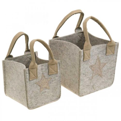 Floristik24 Decoratieve plantenbak vilten tas kerstdecoratie beige 20/16cm set van 2