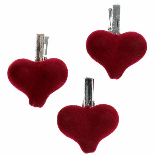 Floristik24 Decoratief hart met clip rood 3cm 8st