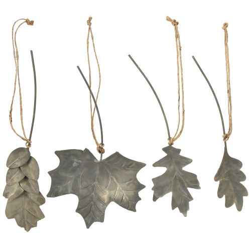 Artikel Herfst deco bladeren metaal zilvergrijs L20cm 4st