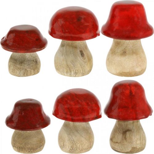 Floristik24 Herfstdecoratie deco paddestoelen van hout Rode houten paddestoelen H5-7cm 6 stuks