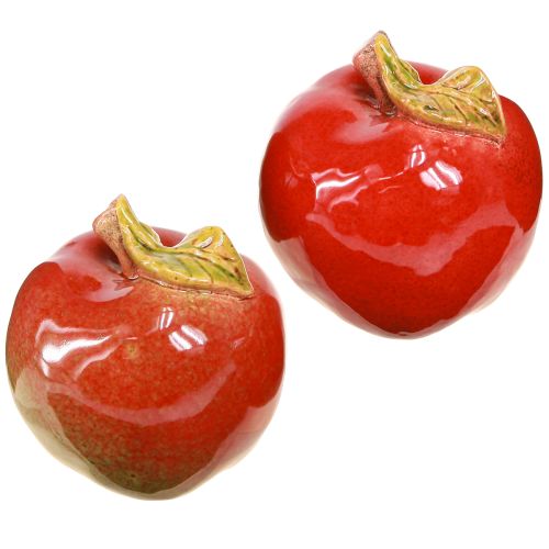 Herfstdecoratie keramiek appels tafeldecoratie rood groen H9cm 2 stuks