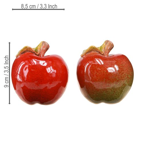 Artikel Herfstdecoratie keramiek appels tafeldecoratie rood groen H9cm 2 stuks