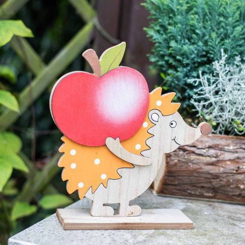 Floristik24 Herfstbeeldje, egel met appel en paddestoel, houtdecoratie oranje/rood H24/23.5cm set van 2