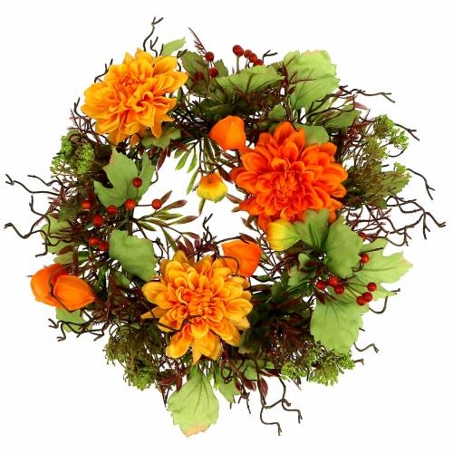 Floristik24 Herfstkrans Ø30cm met oranje chrysam thema's