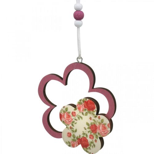 Artikel Lente hanger, vlinder hart bloem, houten decoratie met bloemenpatroon H8.5/9/7.5cm 6st