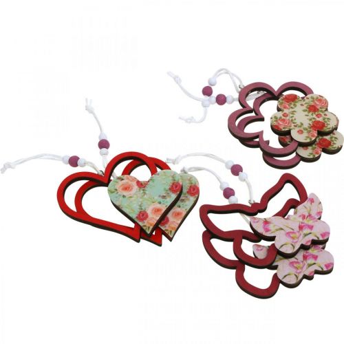 Artikel Lentehanger, vlinderhart bloem, houten decoratie met bloemmotief H8,5/9/7,5cm 6 st