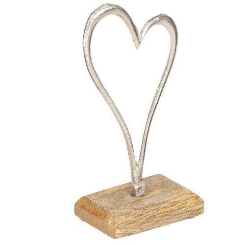 Artikel Hartdecoratie Metaal Houten Basis Natuurlijk Zilver H15.5cm 3 Stuks