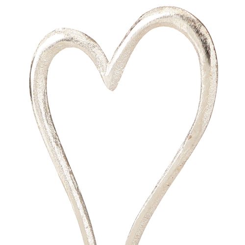Artikel Hartdecoratie Metaal Houten Basis Natuurlijk Zilver H15.5cm 3 Stuks