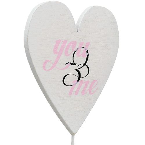 Floristik24 Hart op stok 7cm wit, roze 12 st
