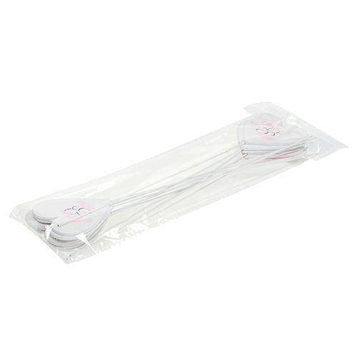 Floristik24 Hart op stok 7cm wit, roze 12 st