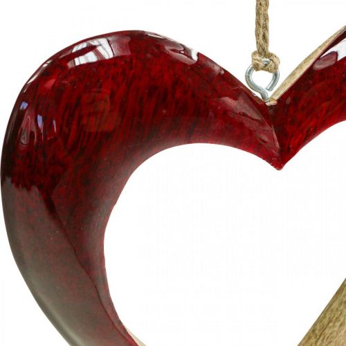 Artikel Hart gemaakt van hout, deco hart om op te hangen, hart deco rood H15cm