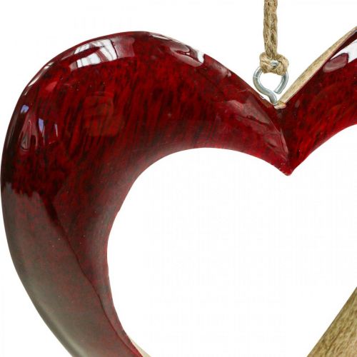 Artikel Houten hart, decoratief hart om op te hangen, hartdecoratie rood H15cm