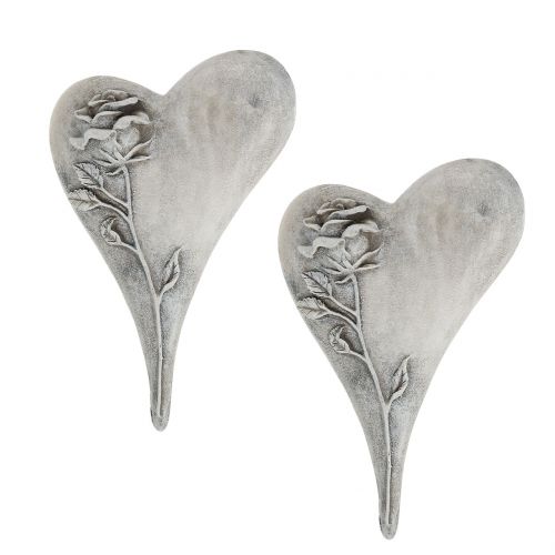 Floristik24 Hart met roze grijs 16,5cm x 10cm 2 st