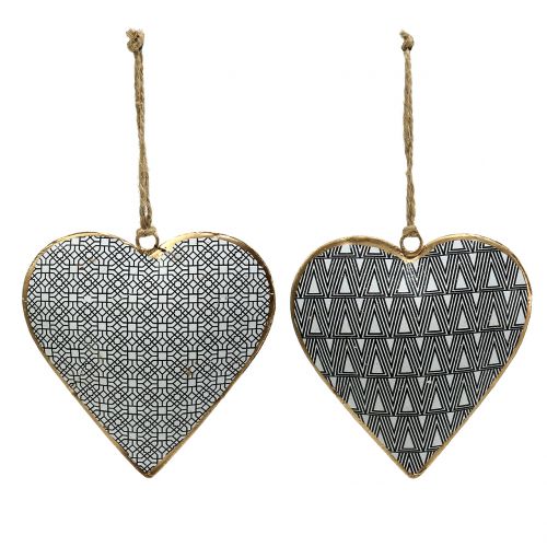 Floristik24 Hart om op te hangen zwart wit met patroon 10cm 3st