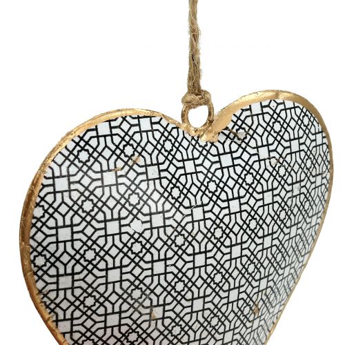 Floristik24 Hart om op te hangen zwart wit met patroon 10cm 3st