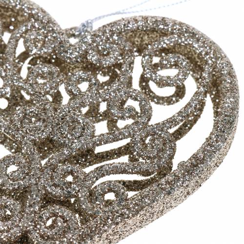 Floristik24 Kerstboomversiering hart champagne glitter 10cm 12st