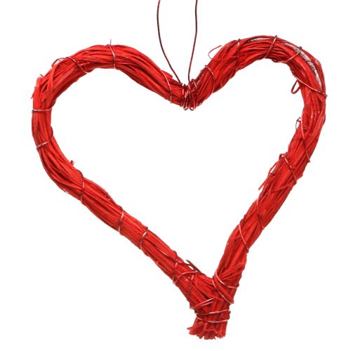 Artikel Raffia harten om rood op te hangen 10cm 12st