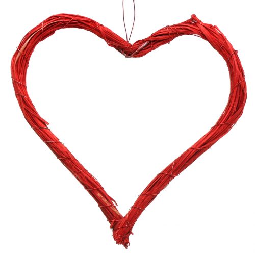 Floristik24 Raffia hart om op te hangen rood 20cm 6st