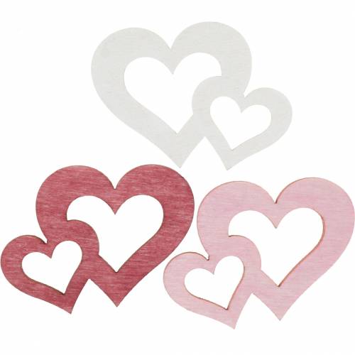 Floristik24 Houten harten, giveaways voor tafeldecoratie, Valentijnsdag, huwelijksdecoraties, dubbel hart 72st