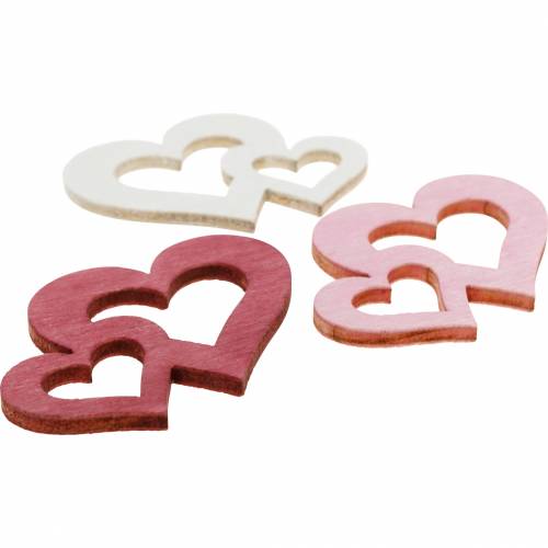 Floristik24 Houten harten, strooiartikelen voor tafeldecoratie, Valentijnsdag, huwelijksdecoratie, dubbel hart 72 st