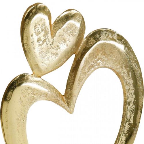 Floristik24 Metalen hart gouden, decoratief hart op mangohout, tafeldecoratie, dubbel hart, Valentijnsdag Valentine