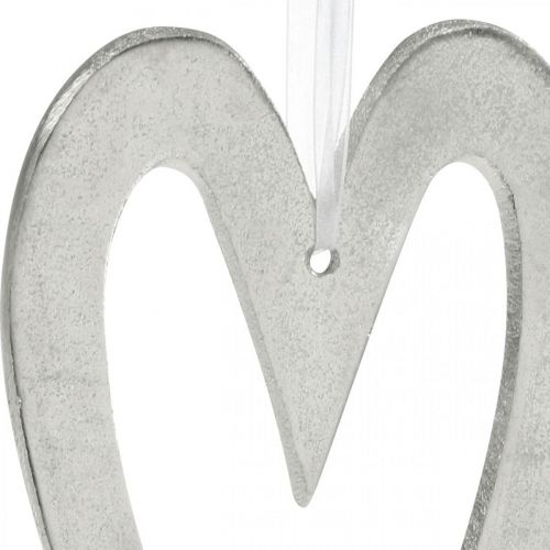 Floristik24 Decoratief hart voor het ophangen van zilveren aluminium bruiloftsdecoratie 22 × 12cm