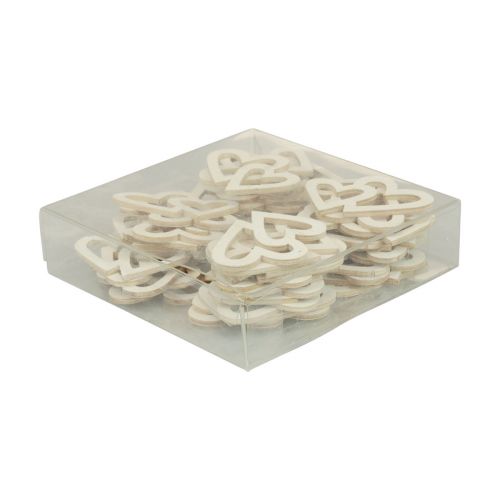 Artikel Hartdecoratie strooidecoratie dubbele harten houten decoratie crème 4,5 cm 48 st