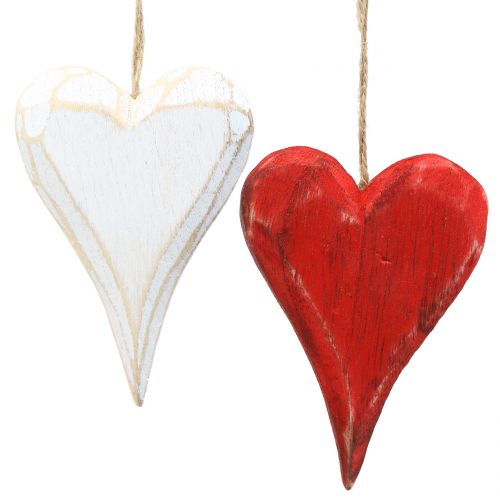 Floristik24 Houten harten om op te hangen rood, wit 11,5cm 4st