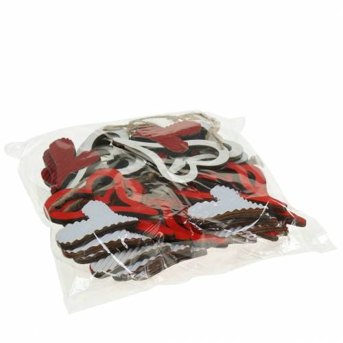 Artikel Harthanger van hout rood, wit 8cm 24 st