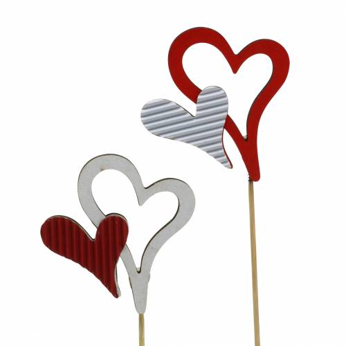 Floristik24 Houten hartpluggen rood, wit 38cm 12 st