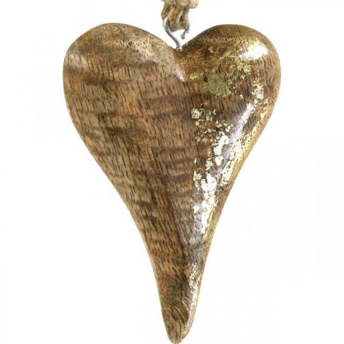 Floristik24 Houten harten met gouden decoratie, mangohout, decoratieve hangers 10 cm × 7 cm 8 st