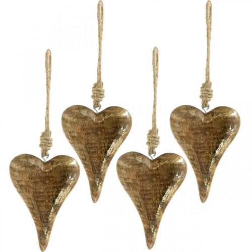 Floristik24 Houten harten met gouden decoratie, mangohout, decoratieve hangers 10 cm × 7 cm 8 st