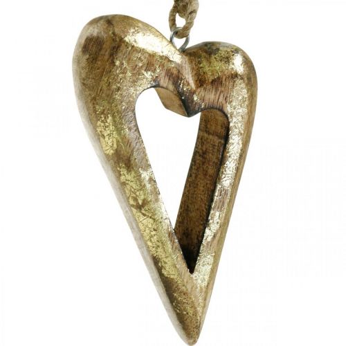 Artikel Decoratie hart, mangohout goud effect, houten decoratie om op te hangen 13.5cm × 7cm 4st