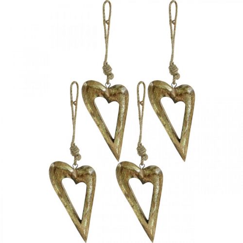 Floristik24 Decoratie hart, mangohout goud effect, houten decoratie om op te hangen 13.5cm × 7cm 4st