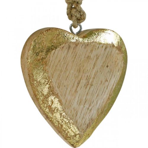 Floristik24 Harten om op te hangen, mangohout, houtdecoratie met goudeffect 8.5cm × 8cm 6st
