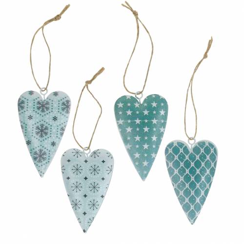 Floristik24 Decoratieve hanger hart metaal groen wit vintage 3,5x6,5cm 12st