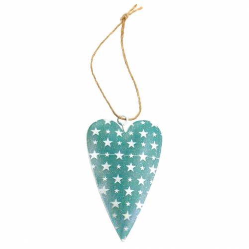 Floristik24 Decoratieve hanger hart metaal groen wit vintage 3,5x6,5cm 12st