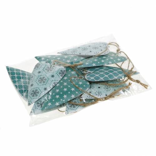 Floristik24 Decoratieve hanger hart metaal groen wit vintage 3,5x6,5cm 12st