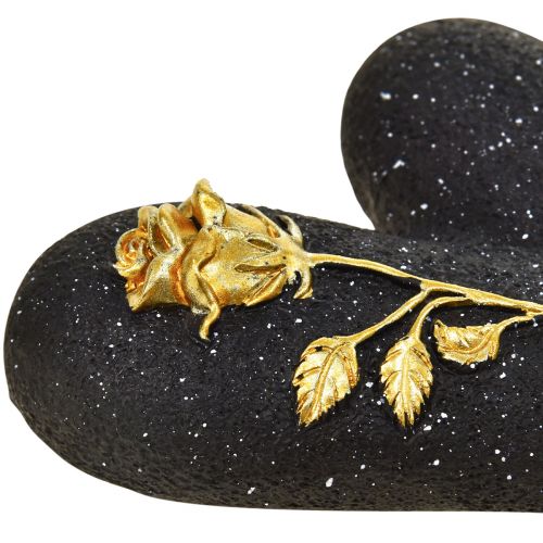Floristik24 Hart met rosézwartgouden grafdecoratie 14×10×3cm 2 st