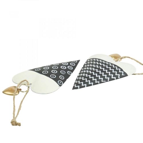 Artikel Hart Zwart Wit Metalen Decoratie om op te hangen 7,5×11cm 4 stuks