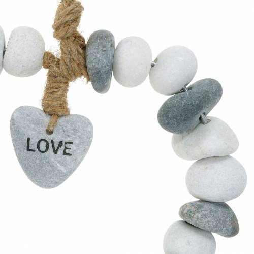 Floristik24 Hart om op te hangen &quot;Love&quot; gemaakt van rivierkiezels Nature, grijs / wit Ø18cm 1 st