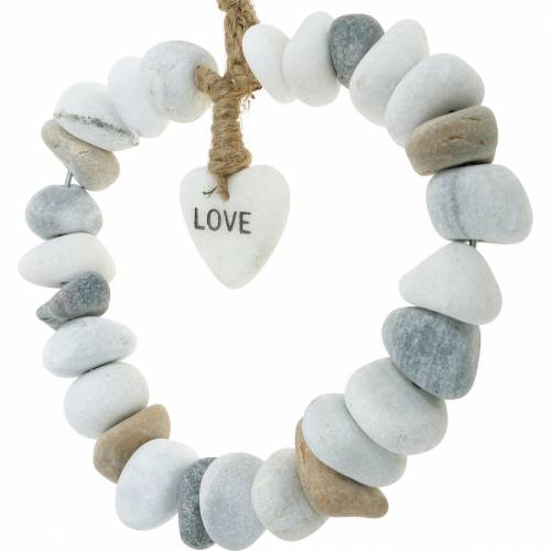 Floristik24 Hart om op te hangen &quot;Love&quot; gemaakt van rivierkiezels Nature, grijs / wit Ø18cm 1 st