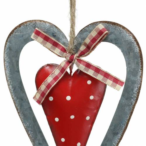 Decoratief hart om op te hangen metaal rood, zilver Ø8,8 H15cm 3st | Floristik24.nl