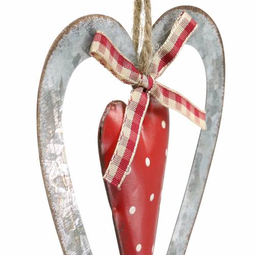 Decoratief hart om op te hangen metaal rood, zilver Ø8,8 H15cm 3st | Floristik24.nl