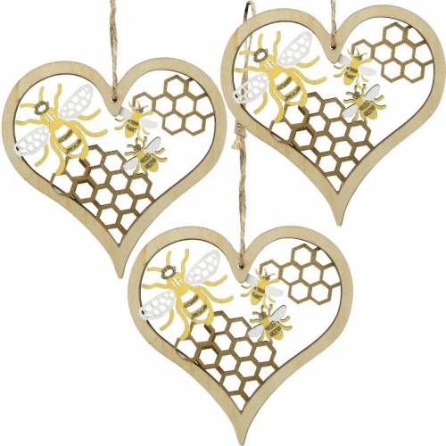 Floristik24 Decoratief hart bijen geel, gouden houten hart om zomerdecoratie op te hangen 6st