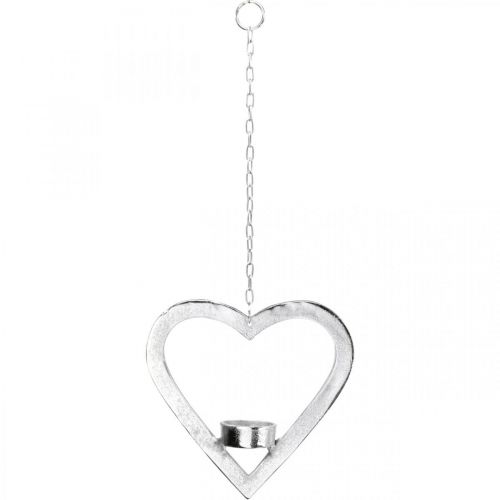 Artikel Theelichthouder in het hart, kaarsdecoratie om op te hangen, bruiloft, adventsdecoratie gemaakt van metaal zilver H17.5cm
