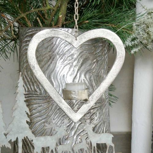 Artikel Hart om op te hangen, theelichthouder voor Advent, huwelijksdecoratie metaal zilver H24cm