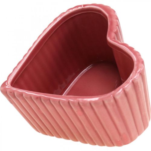 Artikel Decoratief hart keramiek wit, roze, mini plantenbak H6cm 3 st