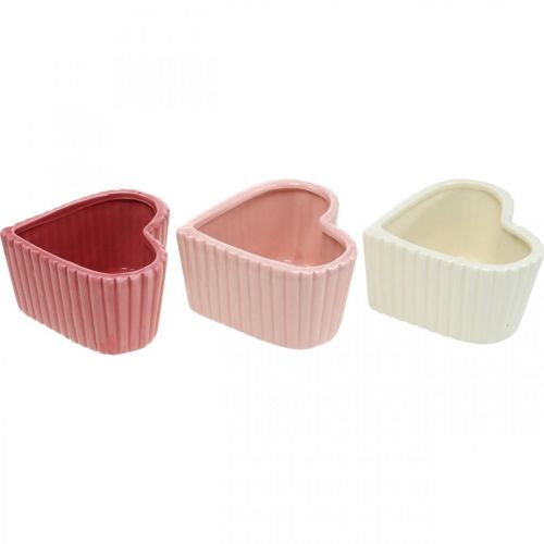 Artikel Decoratief hart keramiek wit, roze, mini plantenbak H6cm 3 st